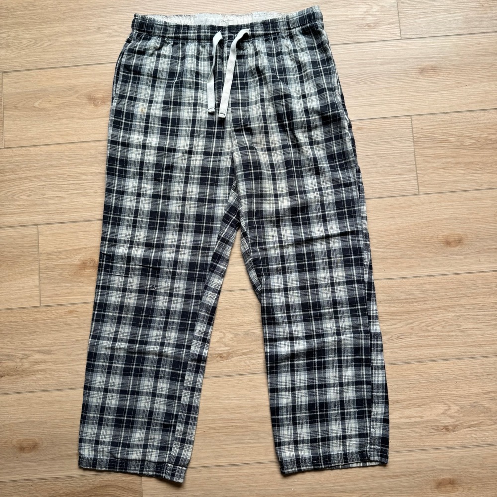 Eddie Bauer Mens Flannel Pajama Pants Navy Blue White Plaid Cotton Large